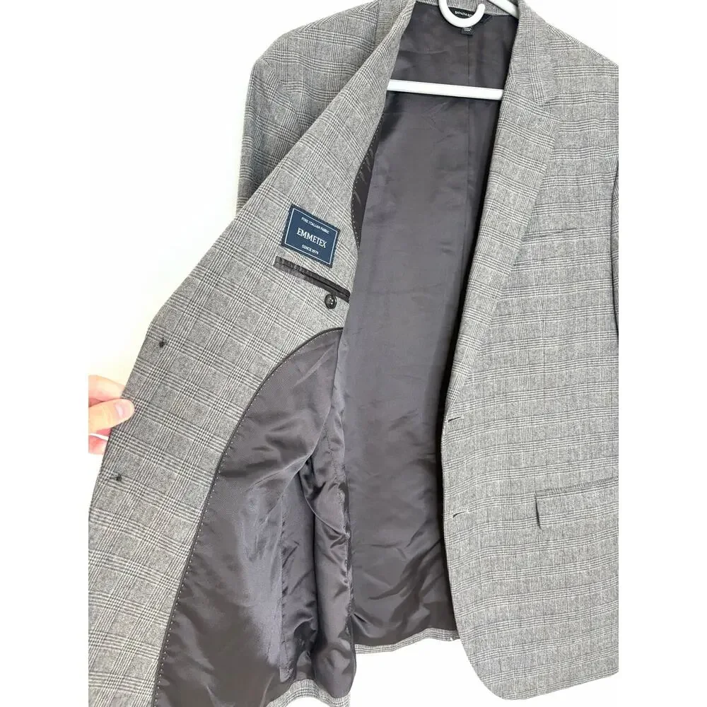 Banana Republic Emmettex Slim Fit Blazer 44R Brown Plaid Preppy Academia Career